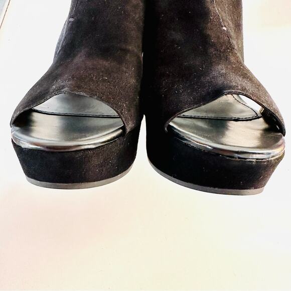 NEW REBECCA MINKOFF Classic Black Suede Chunky Platform Heeled Sandals Mules 8.5 - Picture 11 of 12